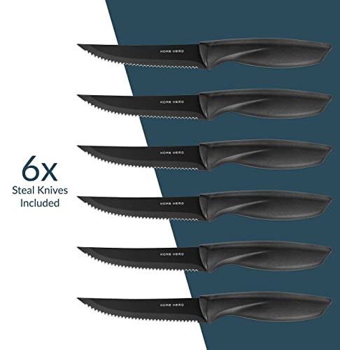 Home Hero Kitchen Knife Set with Sharpener - High Carbon Stainless Steel Knife Block Set with Ergonomic Handles (20 Pcs - Acrylic Black)