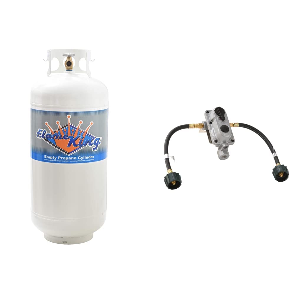 Flame King 40 Lb Propane Tank + Auto Changeover LP Gas Regulator for RVs/Trailers