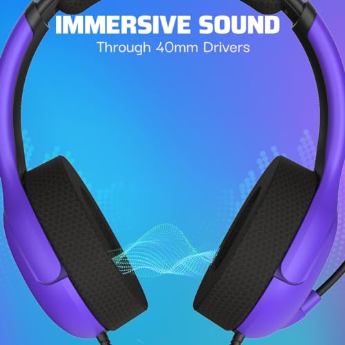 PDP AIRLITE Wired Stereo Gaming Headset, Officially Licensed Sony PlayStation 5, PS5/PS4/PS3/PC, Lightweight Durable Headphones, 3.5mm Audio Jack, Noise-canceling Flip-to-Mute Mic, Ultraviolet Purple