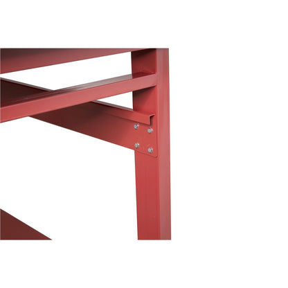 K Tool International 75111 60" x 34" Heavy Duty Work Table for Garages, Repair Shops and DIY, 1200 lb., 31" Height, Raised Edges, Bottom Shelf, Leveling Feet, 13 Gauge Steel, Powder Coated Finish, Red