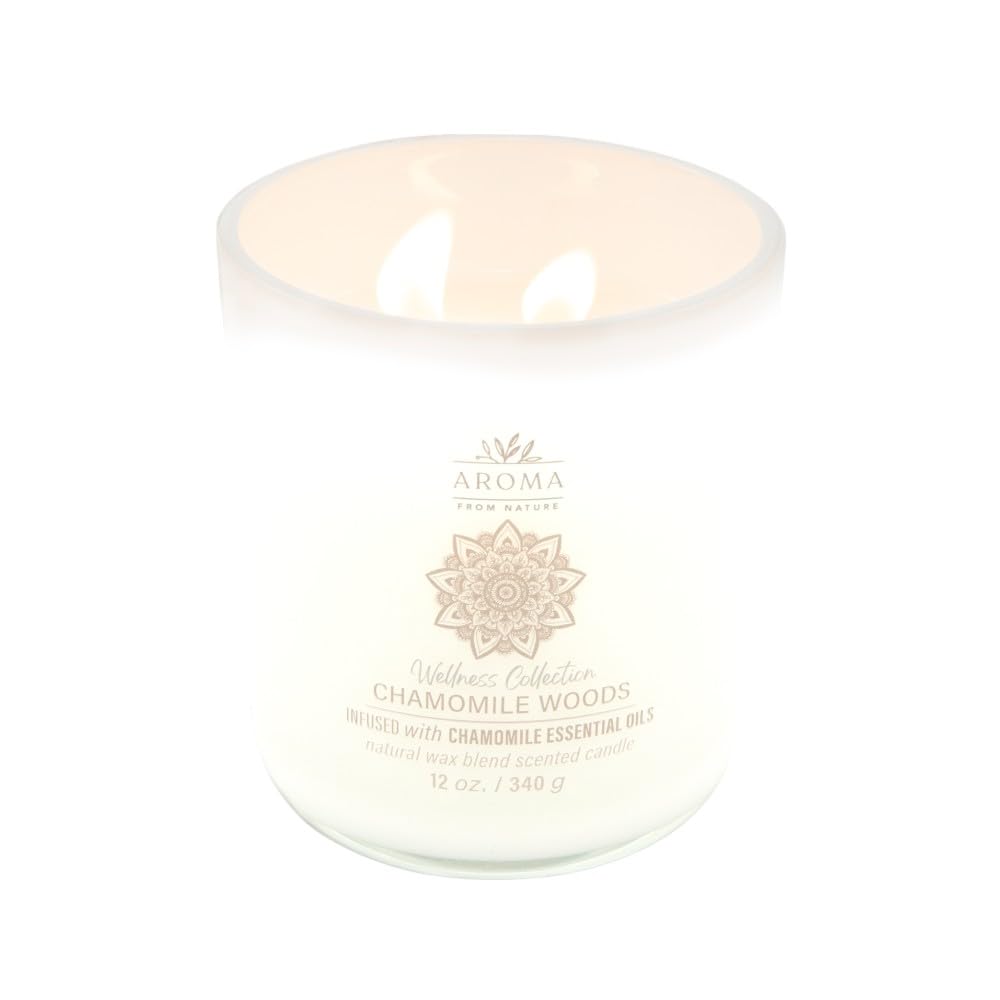 House of Velas, Aroma from Nature Wellness Collection Candle, 12 oz, 2 Cotton Wicks, Chamomile Woods, Large Painted Jar