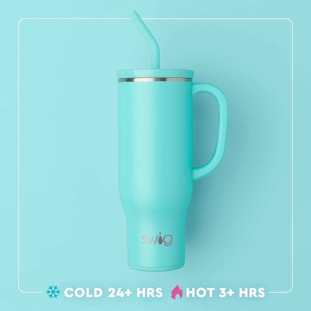 Swig Life 30oz Mega Mug, 30 oz Tumbler with Handle and Straw, Cup Holder Friendly, Dishwasher Safe, Stainless Steel Tumbler, Softball Gifts, Softball Water Bottle (Pitch Hit Run)