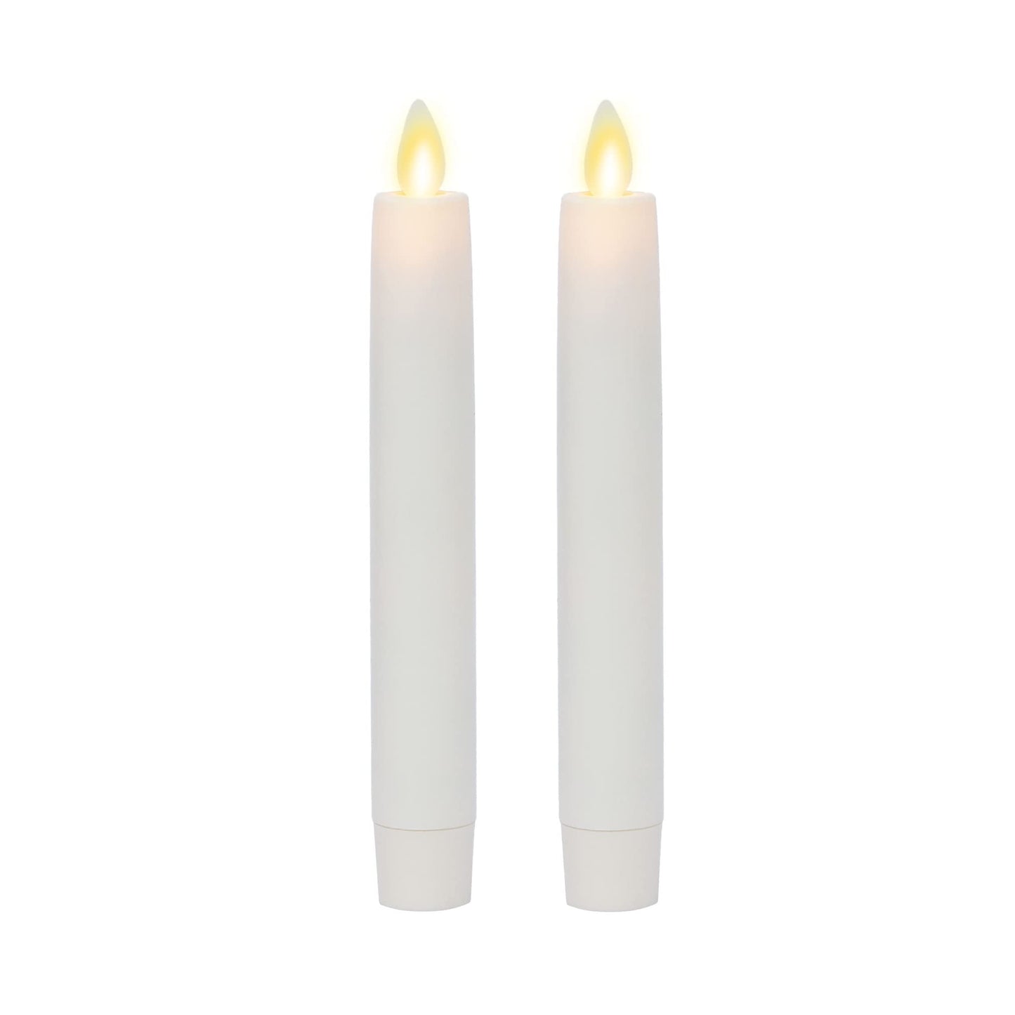 Luminara Flameless Battery Operated White Tapers, Pack of 2 0.87" x 6.75" Candles, Realistic LED Flickering Flame Safe for Home Kids & Pets