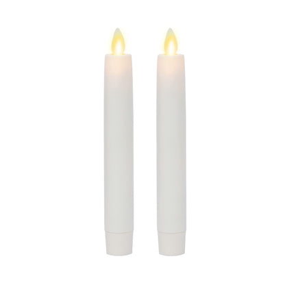 Luminara Flameless Battery Operated White Tapers, Pack of 2 0.87" x 6.75" Candles, Realistic LED Flickering Flame Safe for Home Kids & Pets