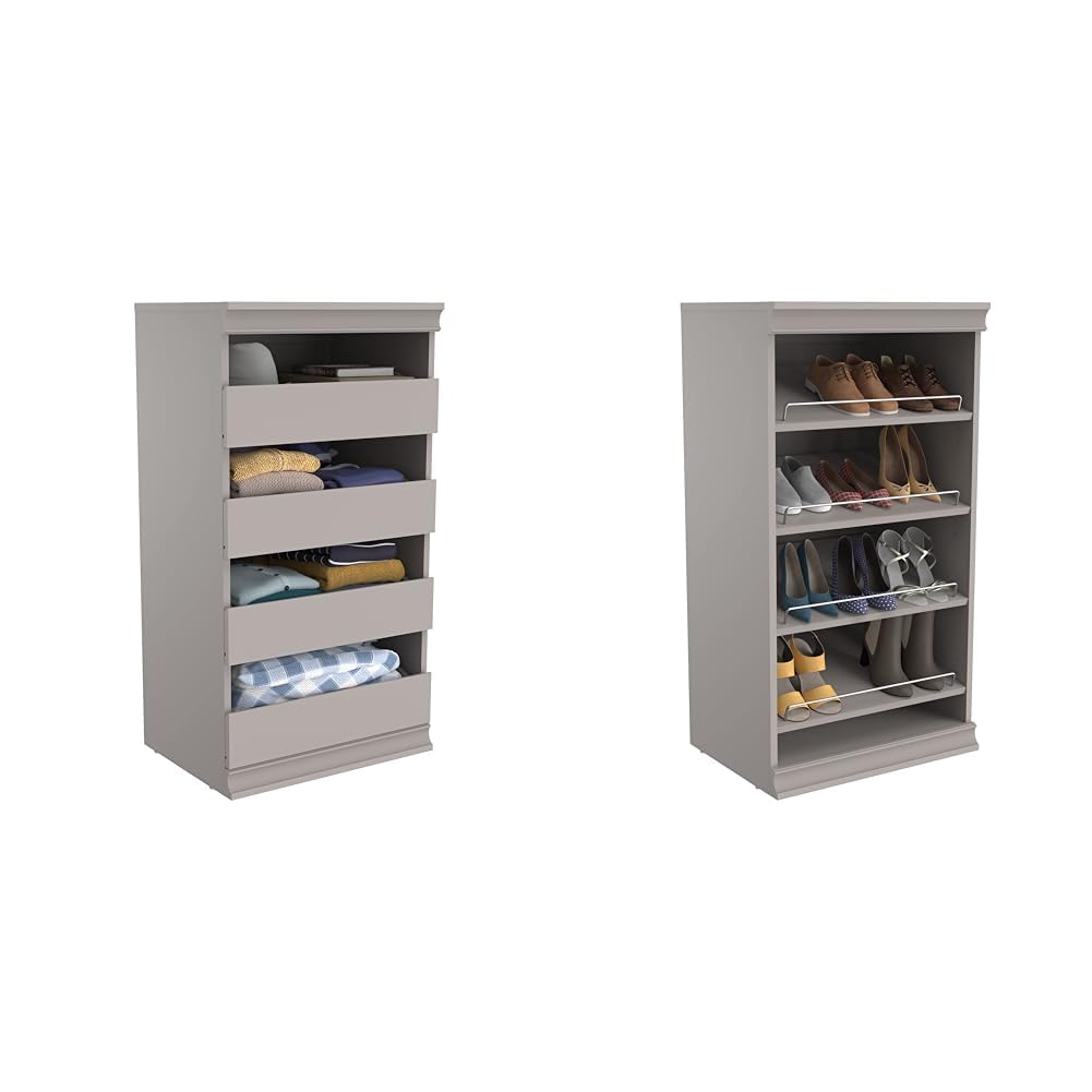 ClosetMaid 4598 Modular Storage Stackable Unit with 4 Drawers, Taupe & 4609 Modular Storage Stackable Shoe Shelf Unit, Taupe