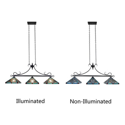 Chloe Lighting Innes Tiffany-Style Island Pendant, 3 Lights, 47in Wide, Multicolor, Blackish Bronze, Model CH3T359BM47-IL3