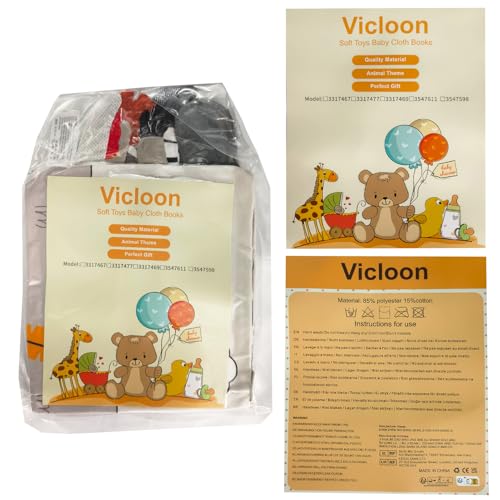Vicloon Cloth Books, 3D Touch Feel High Contrast Cloth Book, Baby Books Toys for Baby 0-12 Months, Soft Baby Books Touch and Feel Crinkle for Infants Toddler Gifts Toy(Rabbit)