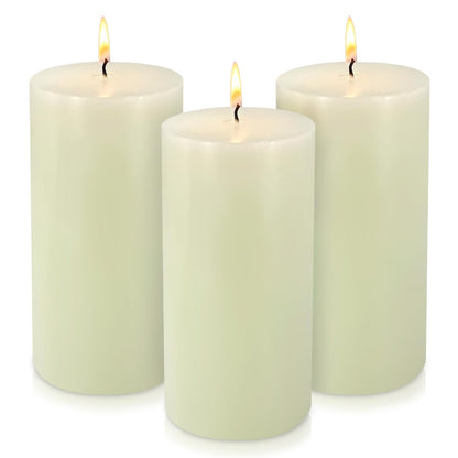 Ivory Pillar Candles Set of 3 Unscented Handpoured Weddings, Home Decoration, Restaurants, Spa, Church Smokeless Cotton Wick 2.8×6