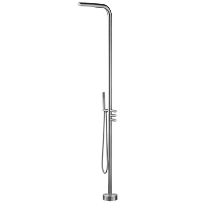 RBROHANT Outdoor Shower Brass Outside Shower Kit for Backyard Garden Pool Beach, Freestanding Outdoor Shower Fixtures with Overhead Shower Head and Handheld, Floor Mounted, Brushed Nickel, RB0089