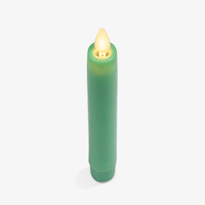 Luminara Set of 2 Flameless Candle Tapers (0.87" x 6.7") Flat Top Real Wax Unscented (Vibrant Green)