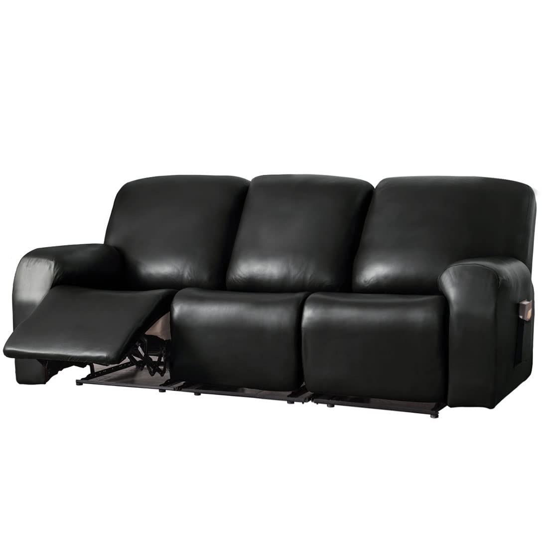 vctops 8 Pieces Waterproof Faux PU Leather Recliner Sofa Covers Stretch Soft 3 Seats Couch Cover Anti-Slip Sofa Slipcover Furniture Protector with Elastic Bottom for Kids Pet(Black,3 Seat)