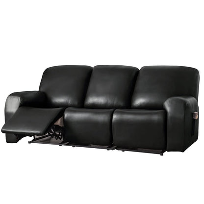 vctops 8 Pieces Waterproof Faux PU Leather Recliner Sofa Covers Stretch Soft 3 Seats Couch Cover Anti-Slip Sofa Slipcover Furniture Protector with Elastic Bottom for Kids Pet(Black,3 Seat)
