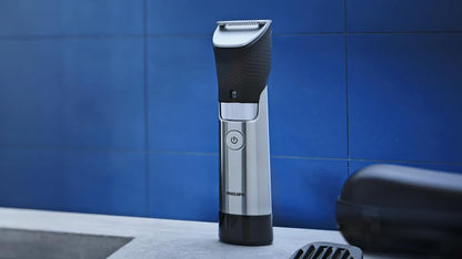 Norelco Philips Beard Trimmer 7000 Series, 100% Waterproof Trimmer for Men, 40 Lock-in Hair Length Settings, BeardSense Power Adaptability, Detail & T-Blade Trimmer Heads, Charging Stand, BT7670/40