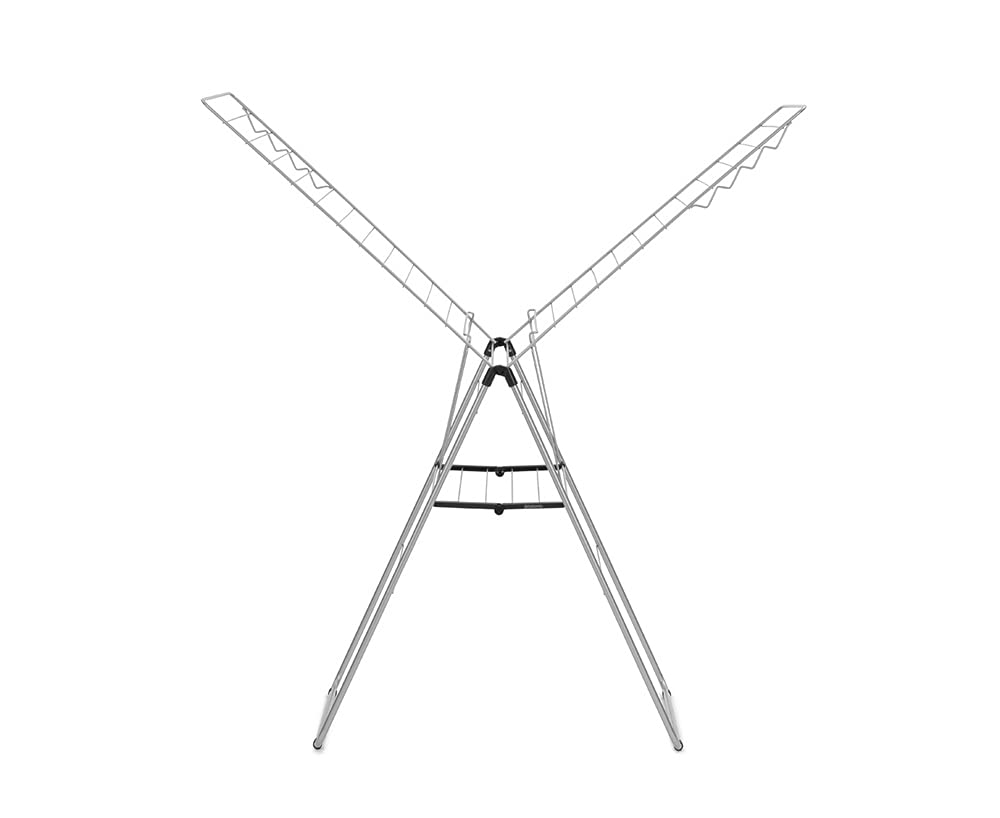 Brabantia HangOn Clothes Drying Rack | 82ft (25m) | Metallic Gray | Large Indoor Clothes Airer Laundry Stand with 2 Fold-Out Wings & Hanger Hooks, Folds Flat | Fits 2 Full Loads