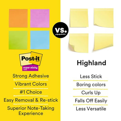 Post-it Super Sticky Notes, 24 Sticky Note Pads, 3 x 3 in., School Supplies, Office Products, 2X The Sticking Power, Supernova Neons Collection