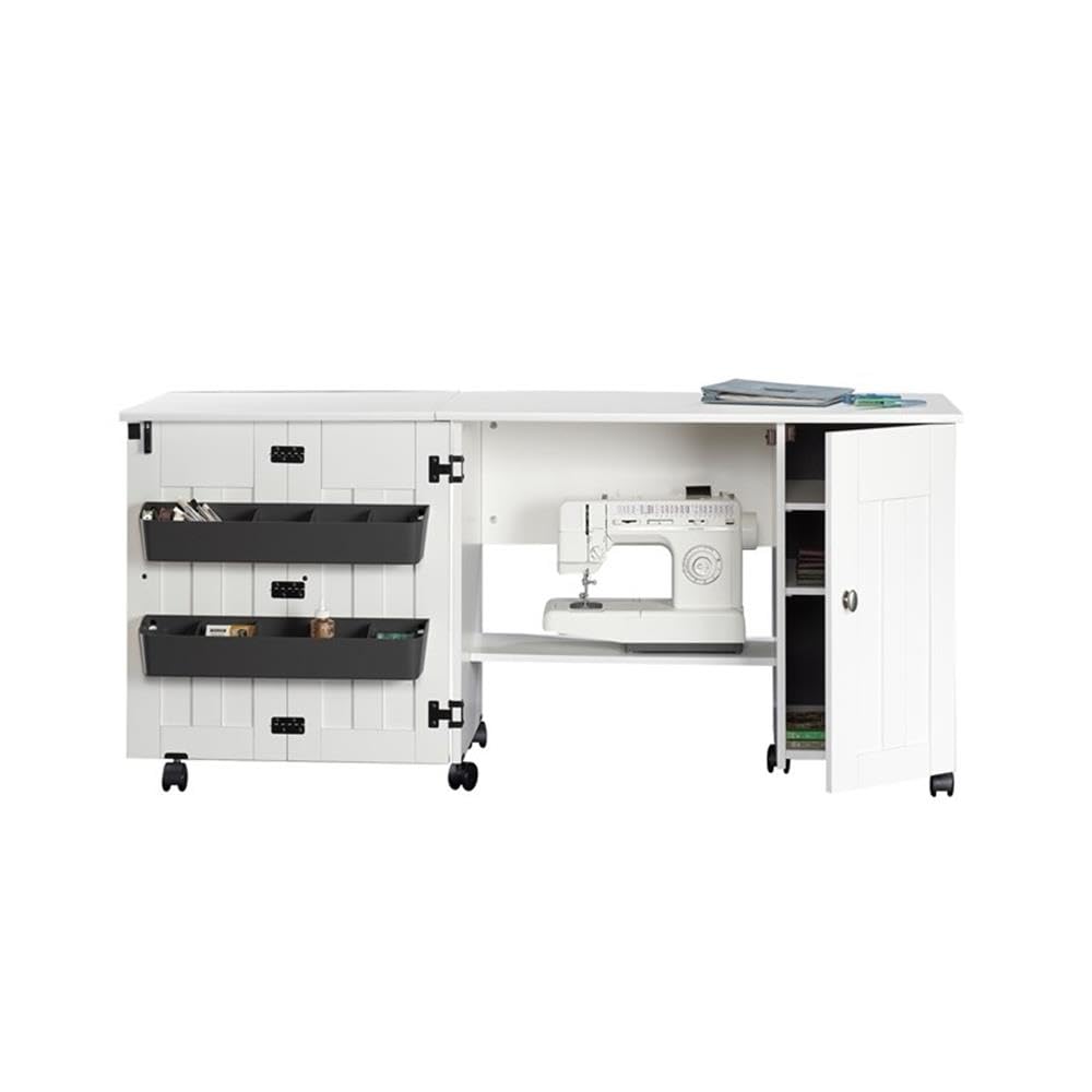 Sauder Folding SewingTable & Craft Cart Storage Cabinet, in Soft White