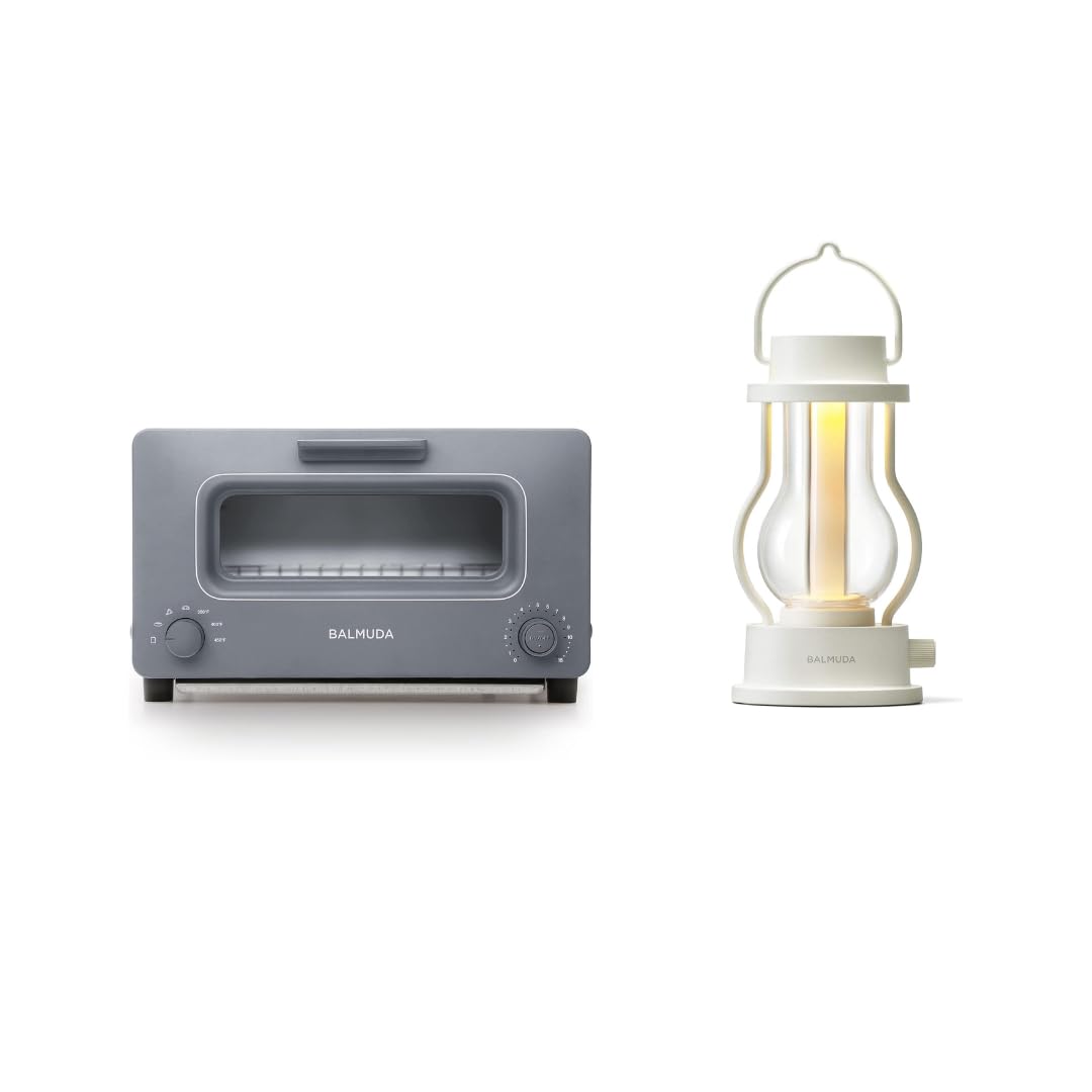 BALMUDA Combo Pack: The Toaster Gray & The Lantern White | Steam Toaster & Rechargeable LED Lantern