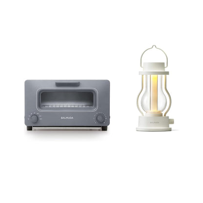 BALMUDA Combo Pack: The Toaster Gray & The Lantern White | Steam Toaster & Rechargeable LED Lantern