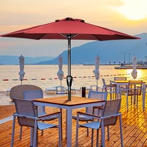 Simple Deluxe 9' Patio Umbrella - Outdoor Market Umbrella with Push Button Tilt & Crank Mechanism