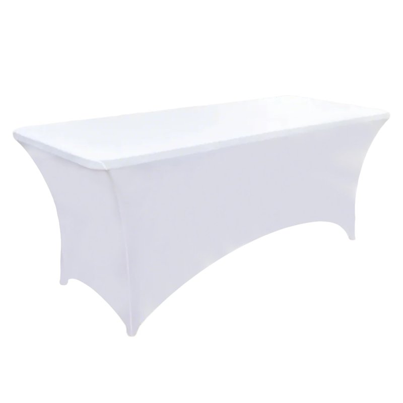ZarzaaSik 2-Pack 4ft White Spandex Table Covers for Rectangular Folding Tables - Wrinkle Resistant Stretch Tight Table Cloths - Ultimate Fitted Table Protector for Parties, Banquet, and Wedding