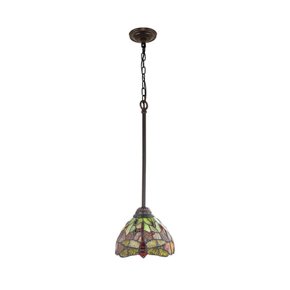 Chloe Lighting Mini Pendant - Dark Bronze, 1 Light, Tiffany-Style, Multicolor Glass, 8in Wide, Model CH3T471RD08-DP1