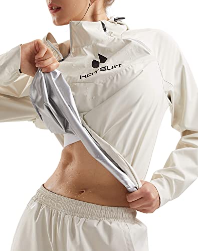 HOTSUIT Technical Anti Rip Sauna Jacket for Women Sweat Jacket for Weight loss With Workout White,S
