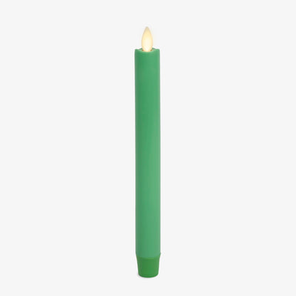 Luminara Flameless Candle Taper (1" x 9.5") Melted Top Real Wax Unscented Remote Ready Timer (Vibrant Green)