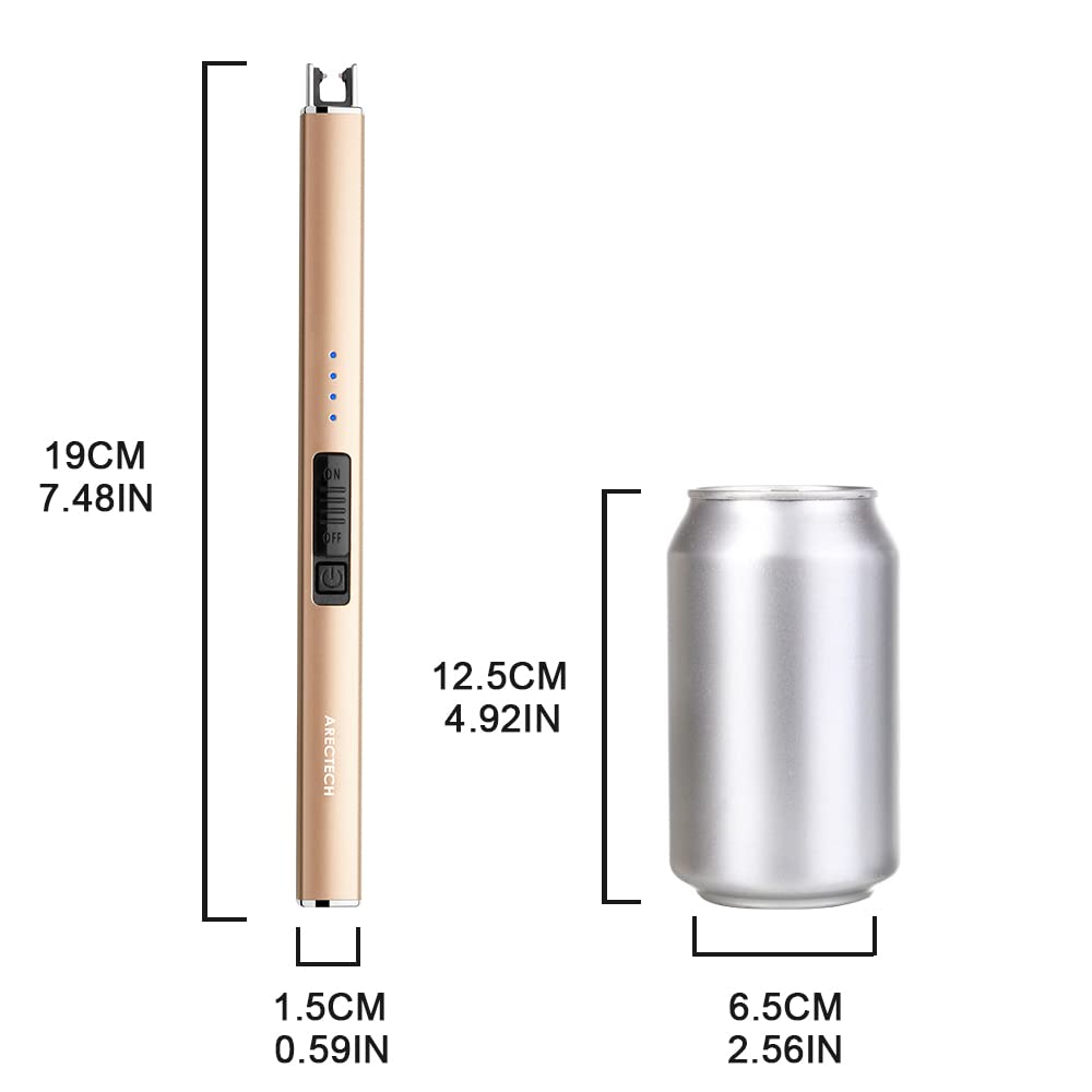 ARECTECH Electric Candle Lighter with Type-C Cable Birthday Gift for Man Women Wife Rechargeable Plasma Arc Lighters for Candle Camping Kitchen Stove Gold