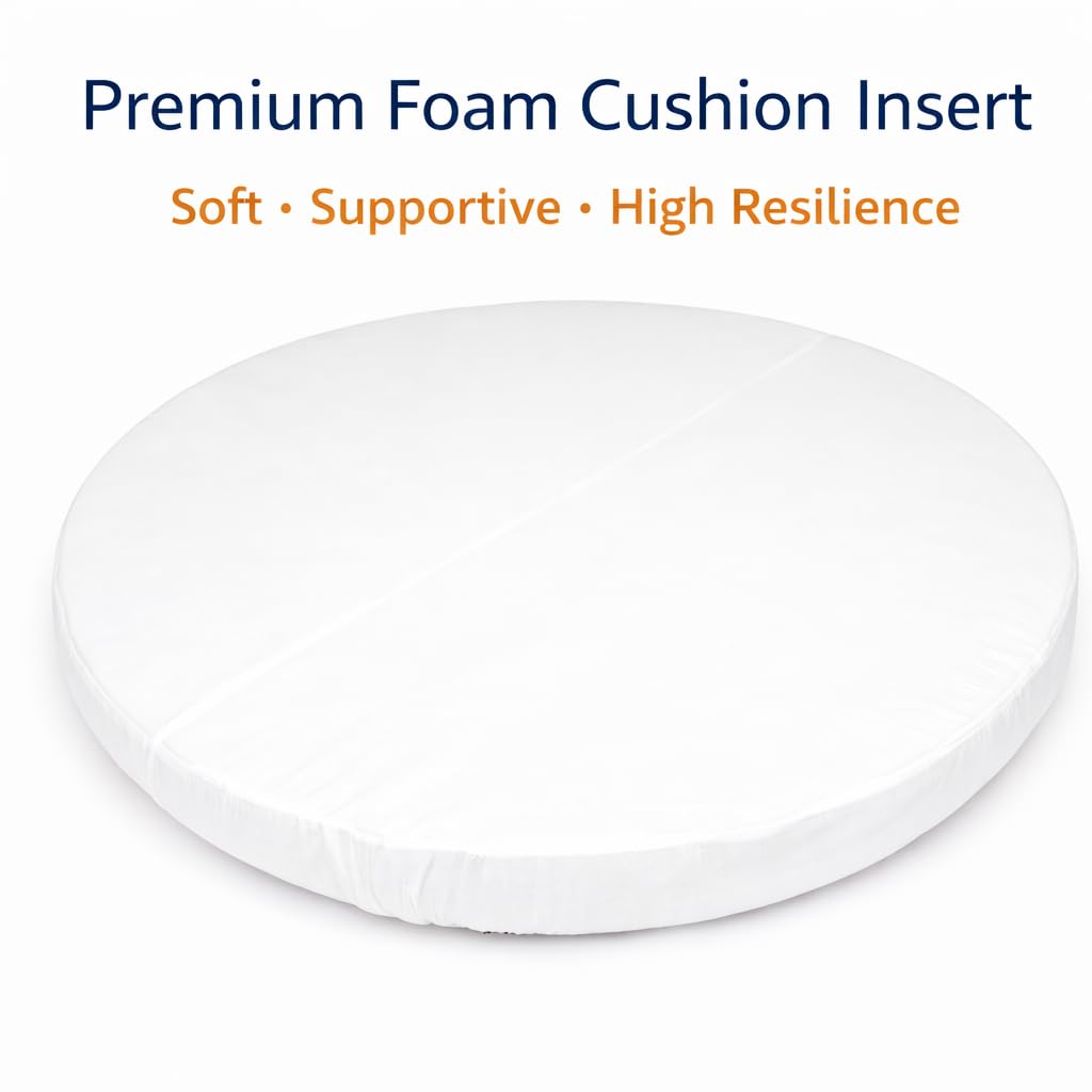 YFIWDBRO Outdoor Round Daybed Cushion, 66'' Patio Sunbed Replacement Pad for Rattan Furniture, 4'' Thick Circle Lounger Mattress for Garden, Poolside and Balcony (66'' x 4'') Navy Blue