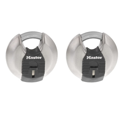 Master Lock Magnum Heavy Duty Stainless Steel Discus Padlock with Keys, Keyed Alike Heavy Duty Storage Lock for Indoor or Outdoor Use, 2 Pack, ‎M40XTCCSEN