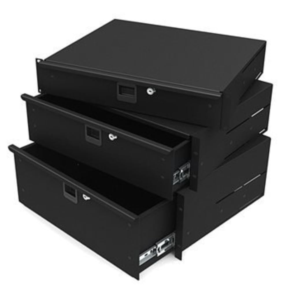 Penn Elcom 3233LK 3 Space (3U) Steel Rack Drawer with Slam Latch & Keyed Lock, 15.25 Inch Deep
