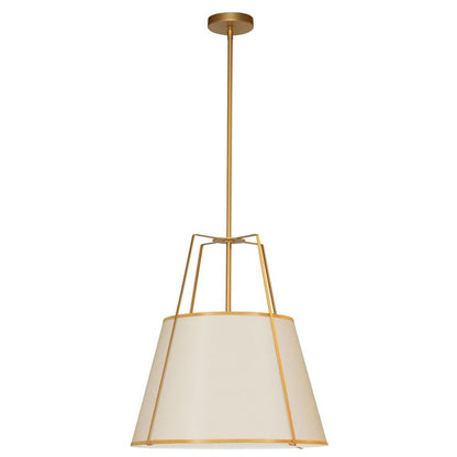 Dainolite Trapezoid Pendant Light, 3-Light, 180W, Fabric, Gold, Model TRA-331P-GLD-CRM