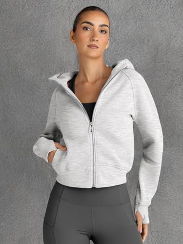 Trendy Queen Womens Zip Up Hoodies Jackets Cropped Sweatshirts Fleece Fall Outfits Casual Comfy Y2k Tops Winter Clothes 2025 Grey S