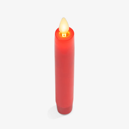 Luminara Set of 2 Flameless Candle Tapers (0.87" x 6.7") Flat Top Real Wax Unscented (True Red)