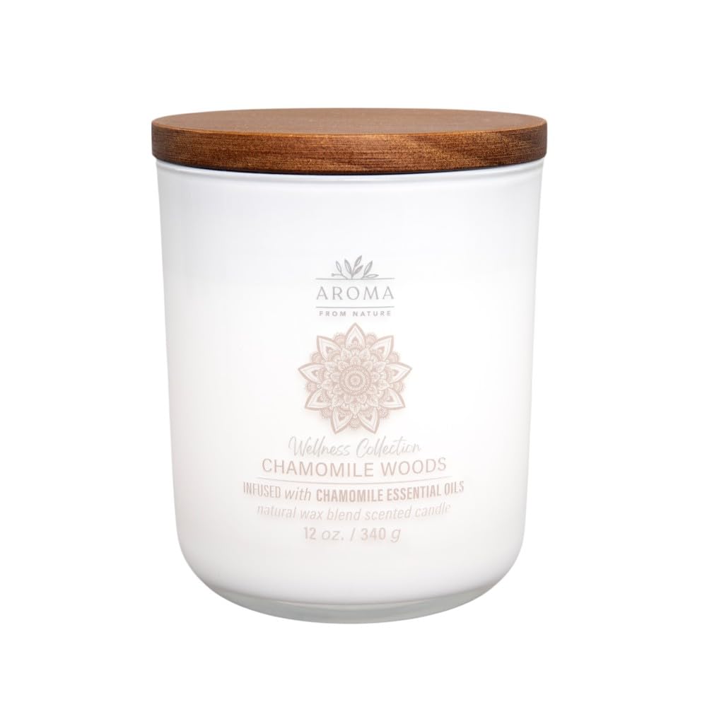 House of Velas, Aroma from Nature Wellness Collection Candle, 12 oz, 2 Cotton Wicks, Chamomile Woods, Large Painted Jar