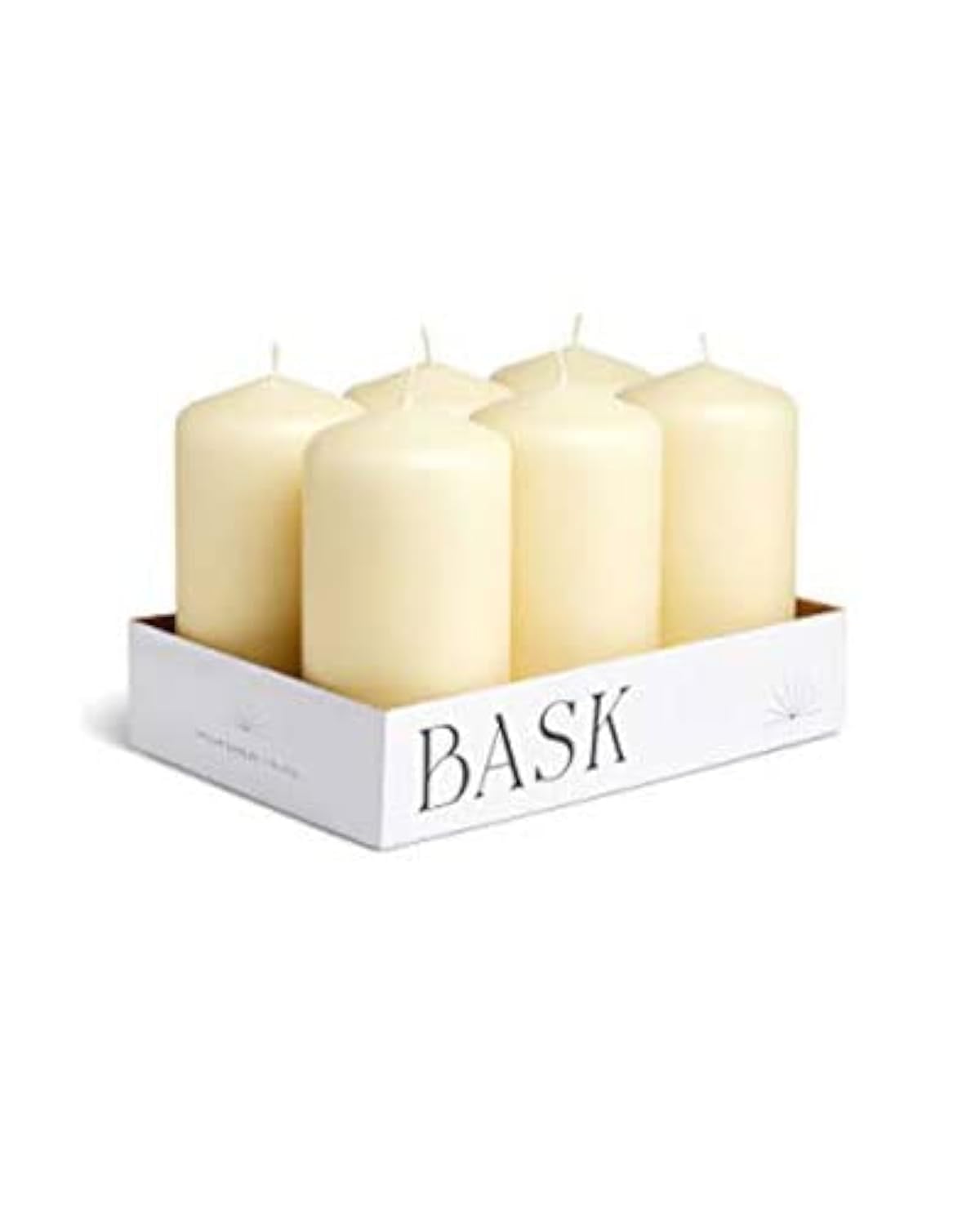 Cone Top Pillar Candles by Bask - Set of 6-3" x 6" Dripless Unscented Candles in Ivory for Home Decor, Relaxation & All Occasions