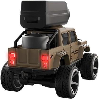 1:64 Mini Alloy Video RC Car – APP &amp Remote Control Built-in Camera for Real-Time Viewing Shock-Absorbing Climbing Design LED Lights 30m Range &amp 15min Runtime（Yellow）