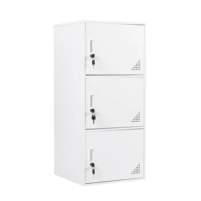 FURSTEL Student Locker Organizer, Multi-Door Steel Locker, Small Locking Cabinet Storage Organizer, Office File Cabinet, Home Locker, Gym Locker, Metal Storage Locker (3 Door, White)