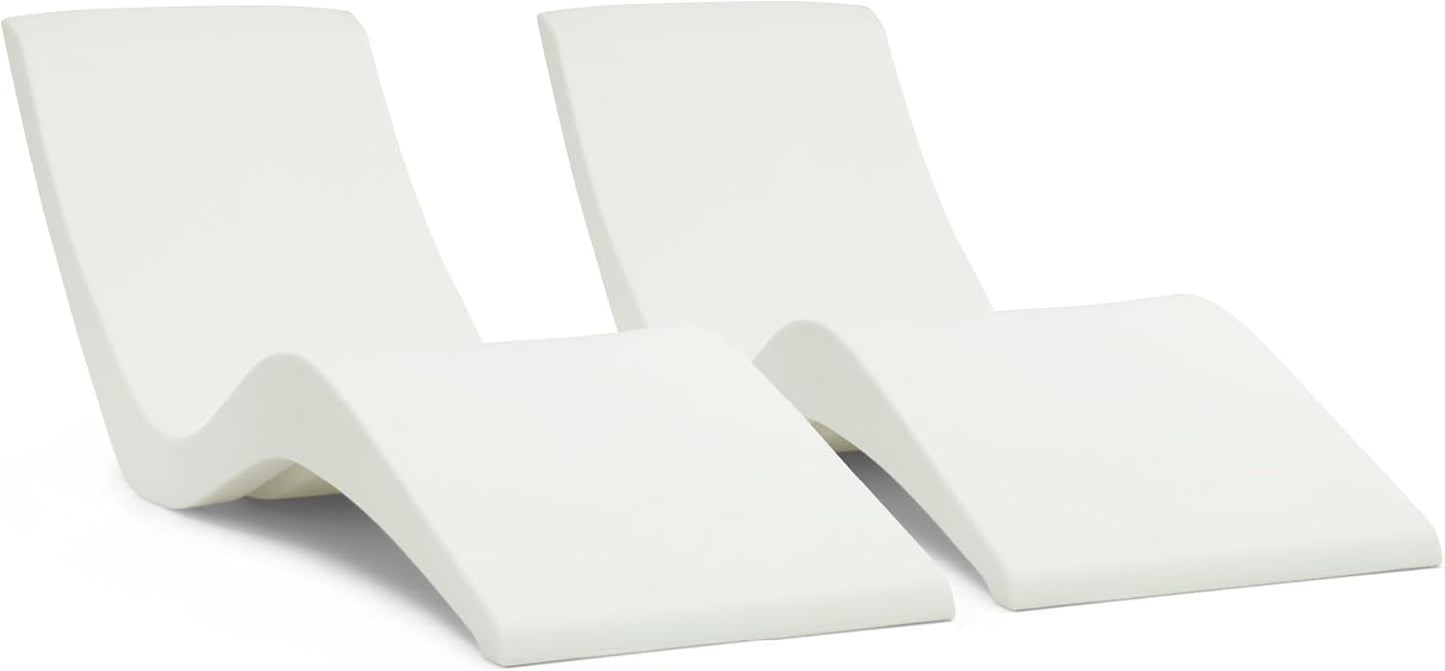 Aqua Outdoors Pool Chaise Lounge Chairs - Water-Weighted Lounger for Ledge & Shelf, Set of 2 in Classic White
