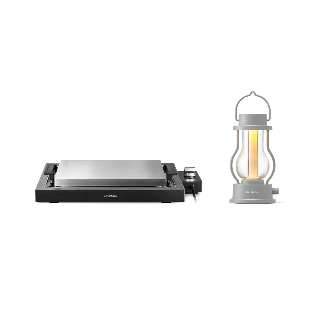BALMUDA Combo Pack: The Teppanyaki & The Lantern Gray | 6.6mm Cladding Plate Hot Plate & Rechargeable LED Lantern