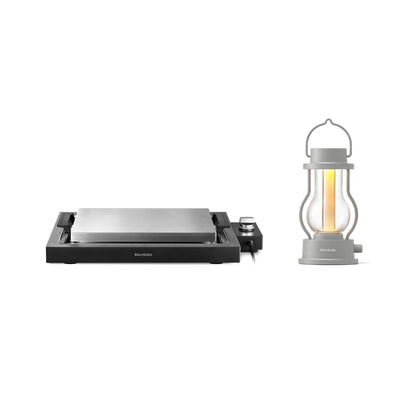 BALMUDA Combo Pack: The Teppanyaki & The Lantern Gray | 6.6mm Cladding Plate Hot Plate & Rechargeable LED Lantern