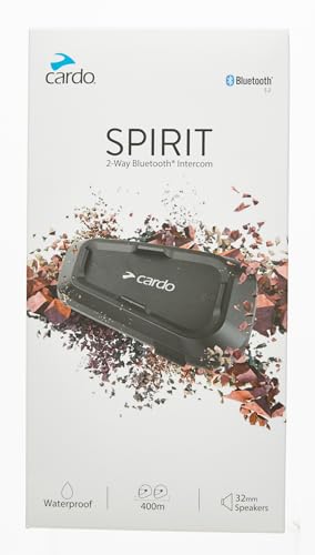 Cardo Systems Spirit Motorcycle Bluetooth Communication Headset, 2-Way Bluetooth, Thin 32mm Speakers, Waterproof, Universal Connectivity - Single Pack