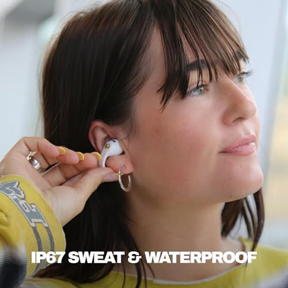 Skullcandy Push 720 Open Wireless Open Ear Bluetooth Earbuds, Headphones, Waterproof, Clip-On Lightweight Design, 30 Hours Battery, Wireless Charging Pouch, Microphone for iPhone Android - Bone
