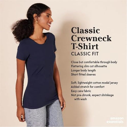 Amazon Essentials Women's Regular-Fit Short-Sleeve Crewneck T-Shirt, Pack of 2, Black, Large