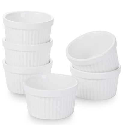 22 oz Ramekins 2 pcs Porcelain Ramekins Dishes for Souffle,Creme Brulee, Pudding, Custard Cups,Bakeware Bowls Set for Baking,Oven Safe, White (6 inch)