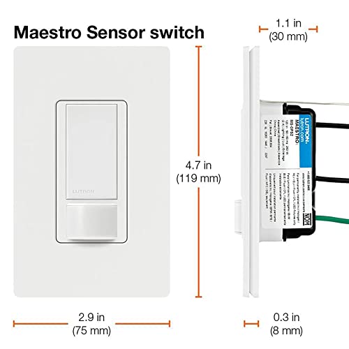 Lutron Maestro Motion Sensor Light Switch Indoor for Bathroom, Garage, Laundry Room, Any Bulbs, Occupancy Vacancy Sensor, Single-Pole, MS-OPS2-WH, White