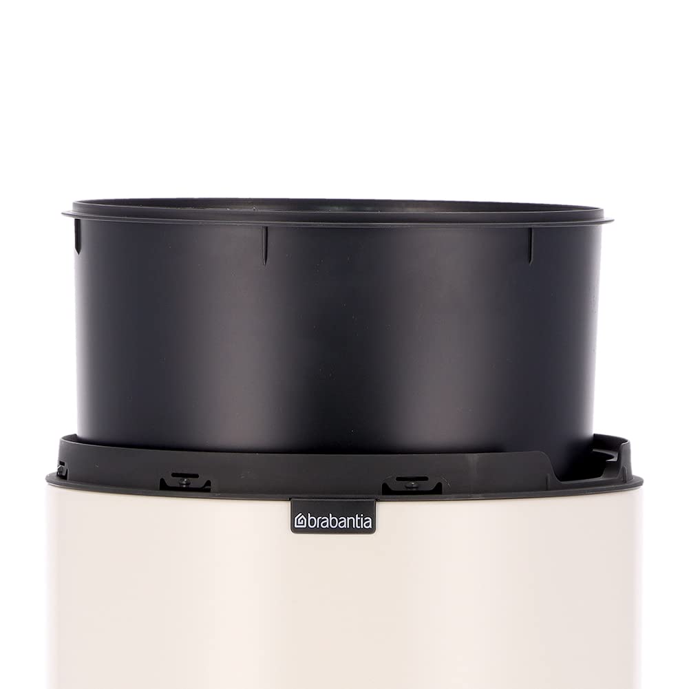 Brabantia Press-Top Kitchen Trash Can | Soft Beige | 8 Gallon / 30L | Home Trash Can with Soft-Touch Stay-Open Lid & Removable Inner Bucket | + Trash Bags