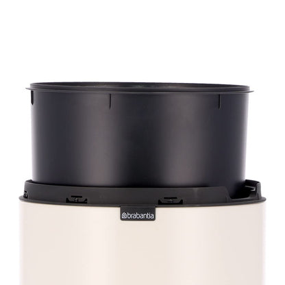 Brabantia Press-Top Kitchen Trash Can | Soft Beige | 8 Gallon / 30L | Home Trash Can with Soft-Touch Stay-Open Lid & Removable Inner Bucket | + Trash Bags