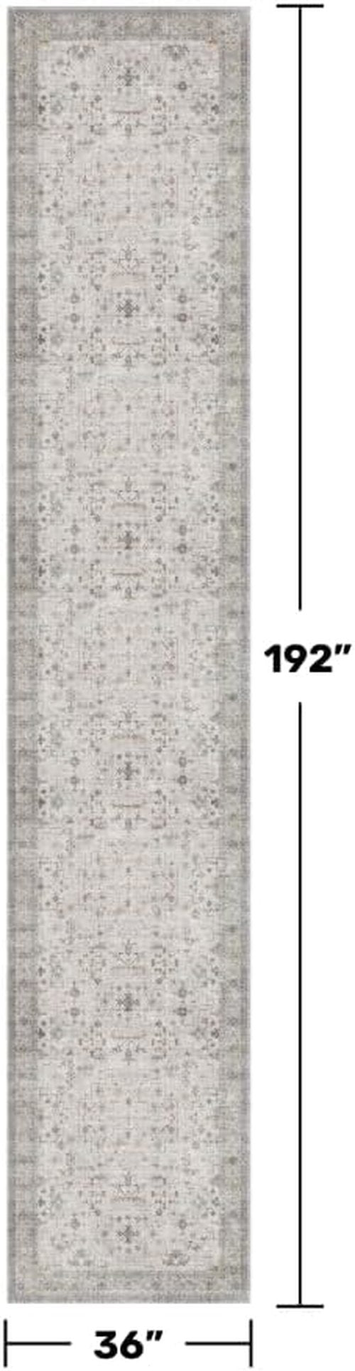 Hazo Haus Boho Hallway Runner - Light Gray & Taupe, Washable, Non-Slip, Stain Resistant 16ft Rug