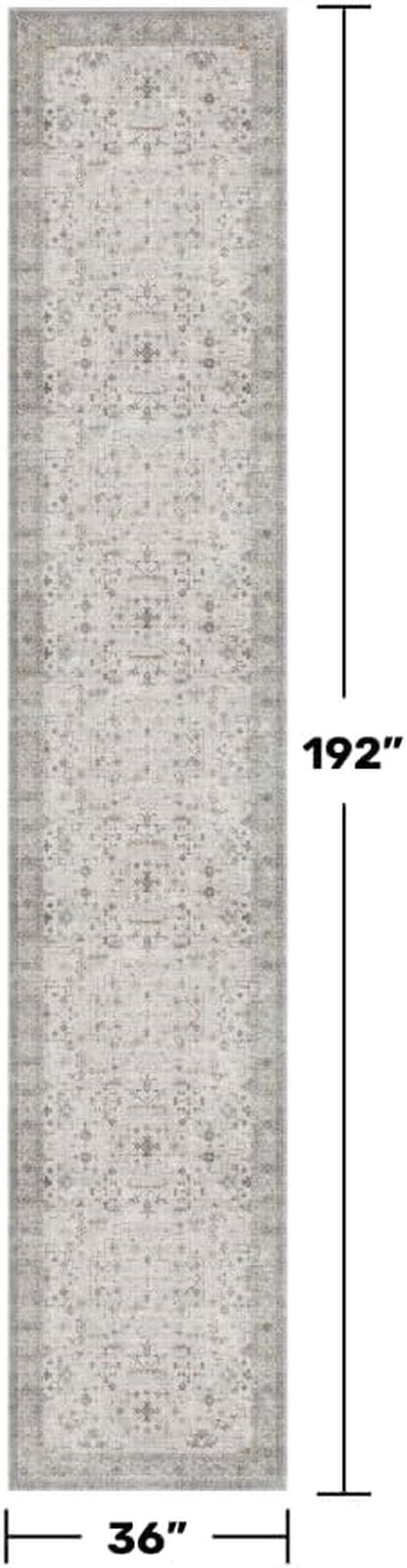 Hazo Haus Boho Hallway Runner - Light Gray & Taupe, Washable, Non-Slip, Stain Resistant 16ft Rug